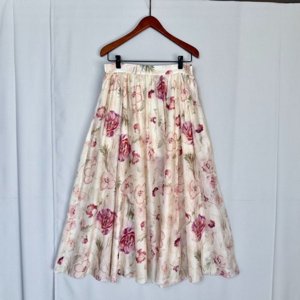 H&M Cream Pink Peony Dogwood Floral Voluminous Maxi Skirt Size Extra Large